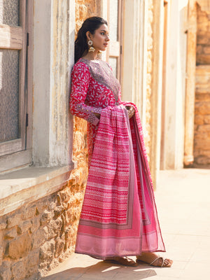 3Pc Embroidered Unstitched Lawn Pink - OLE3P-6045-A