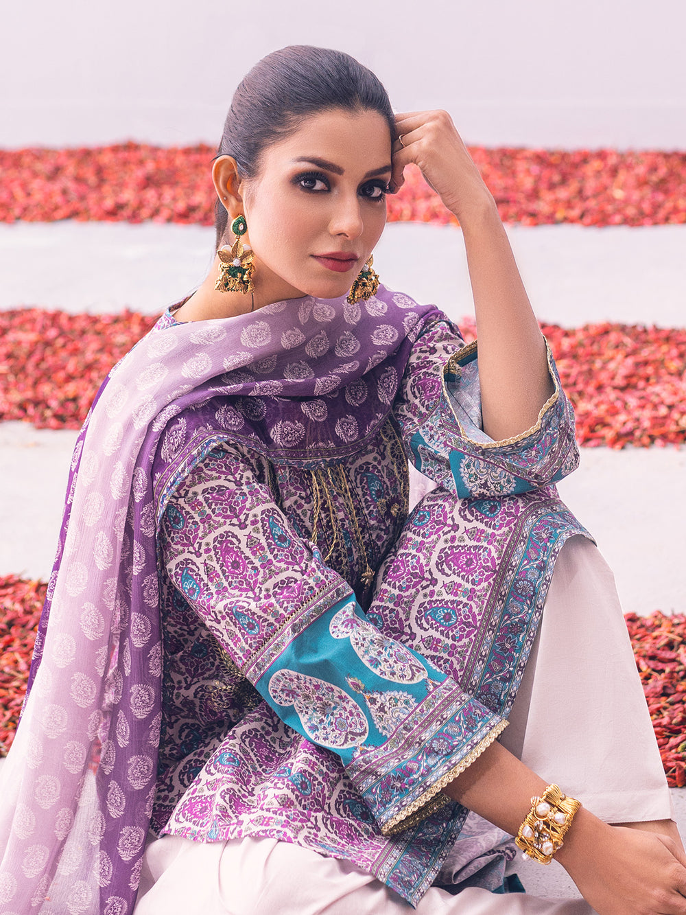 3Pc Embroidered Unstitched Lawn Purple - OLEC3P-6032-B