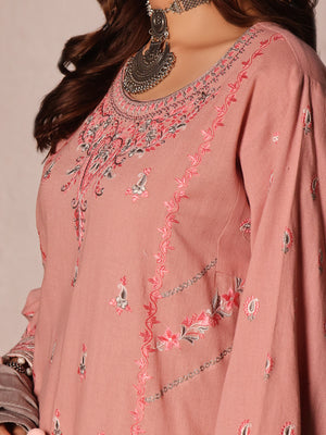 3Pc Embroidered Unstitched Khaddar Pink - OWEKH3P-6259-A