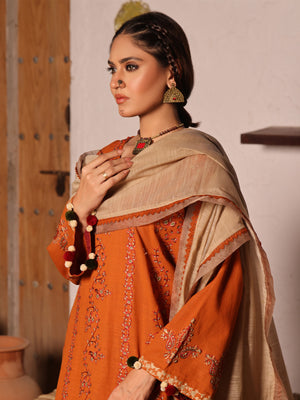 3Pc Embroidered Unstitched Khaddar Mustard - OWEKH3P-6275-A