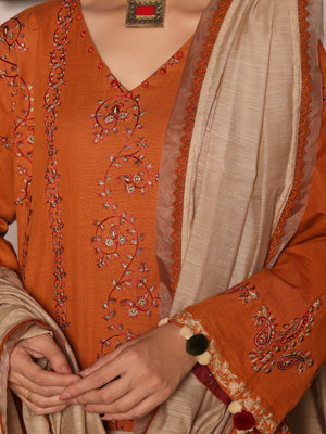 3Pc Embroidered Unstitched Khaddar Mustard - OWEKH3P-6275-A
