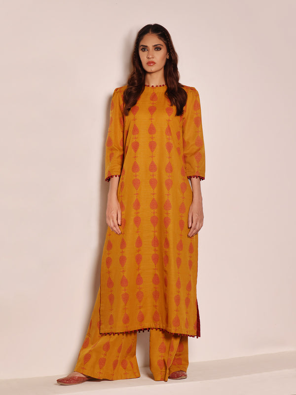 2Pc Printed Unstitched Khaddar Mustard - OWKH2PT-6277-A