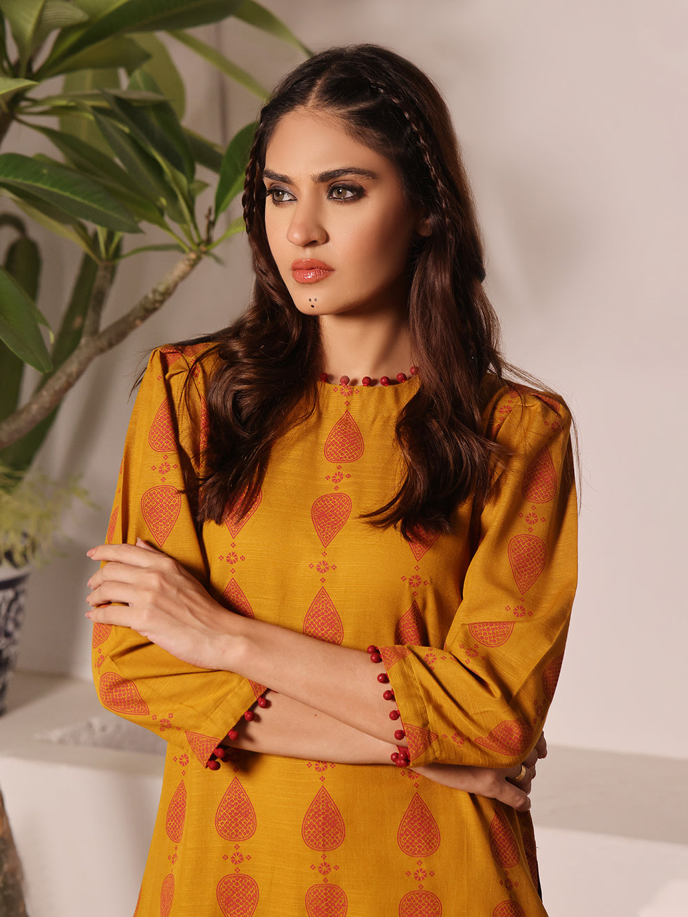 2Pc Printed Unstitched Khaddar Mustard - OWKH2PT-6277-A