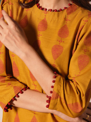 2Pc Printed Unstitched Khaddar Mustard - OWKH2PT-6277-A