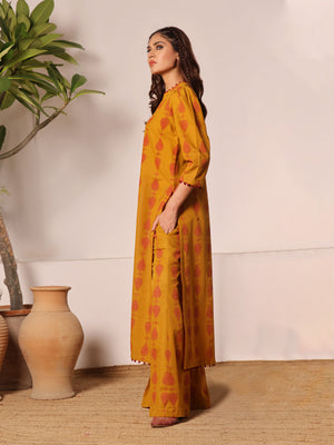 2Pc Printed Unstitched Khaddar Mustard - OWKH2PT-6277-A