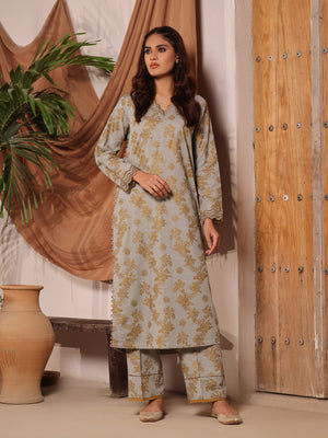2Pc Printed Unstitched Khaddar Light Ferozi - OWKH2PT-6278-A