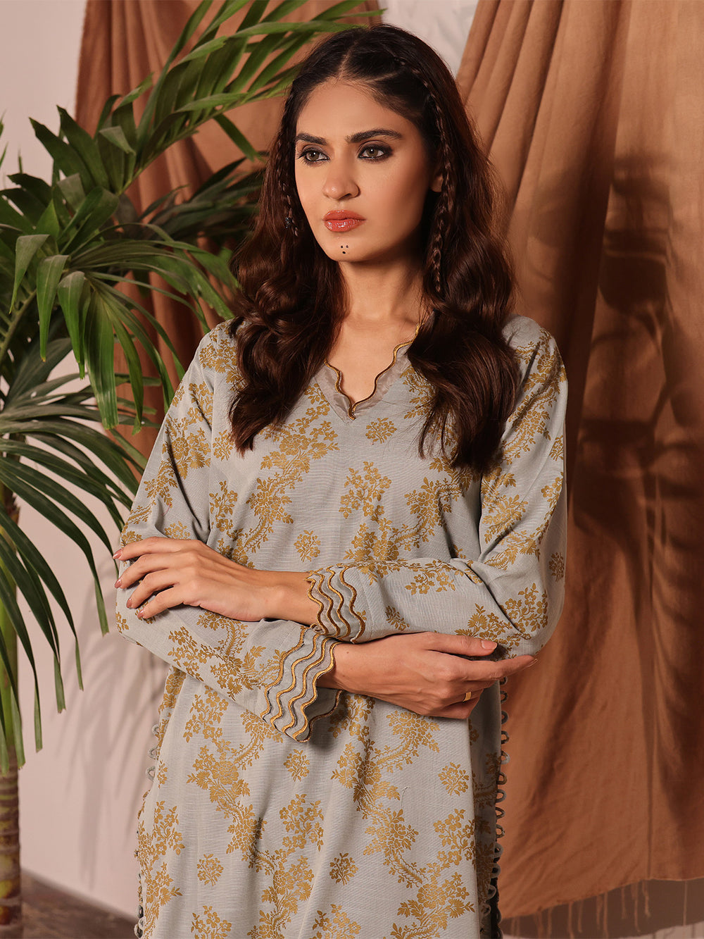 2Pc Printed Unstitched Khaddar Light Ferozi - OWKH2PT-6278-A
