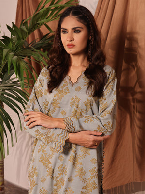 2Pc Printed Unstitched Khaddar Light Ferozi - OWKH2PT-6278-A