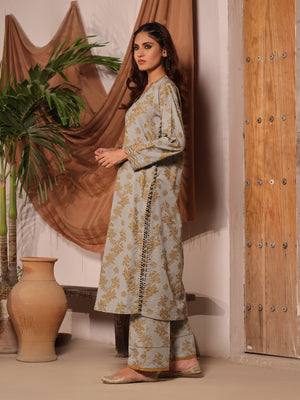 2Pc Printed Unstitched Khaddar Light Ferozi - OWKH2PT-6278-A