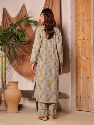 2Pc Printed Unstitched Khaddar Light Ferozi - OWKH2PT-6278-A