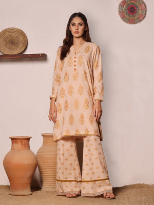 2Pc Printed Unstitched Khaddar Beige - OWKH2PT-6279-A