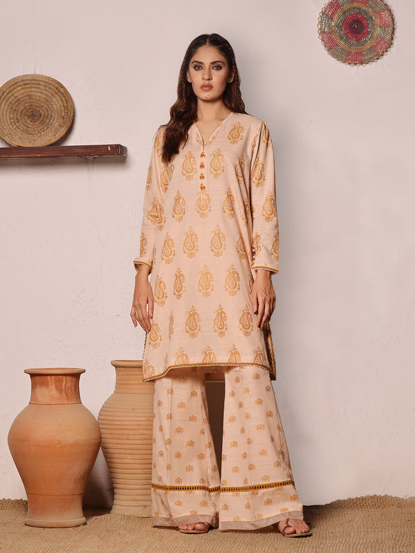 2Pc Printed Unstitched Khaddar Beige - OWKH2PT-6279-A