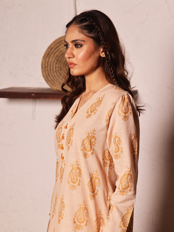 2Pc Printed Unstitched Khaddar Beige - OWKH2PT-6279-A