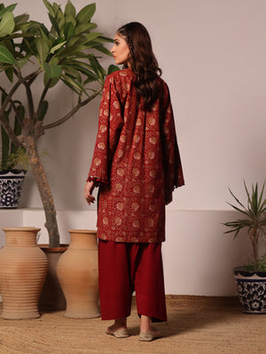 2Pc Printed Unstitched Khaddar Maroon - OWKH2PT-6280-A