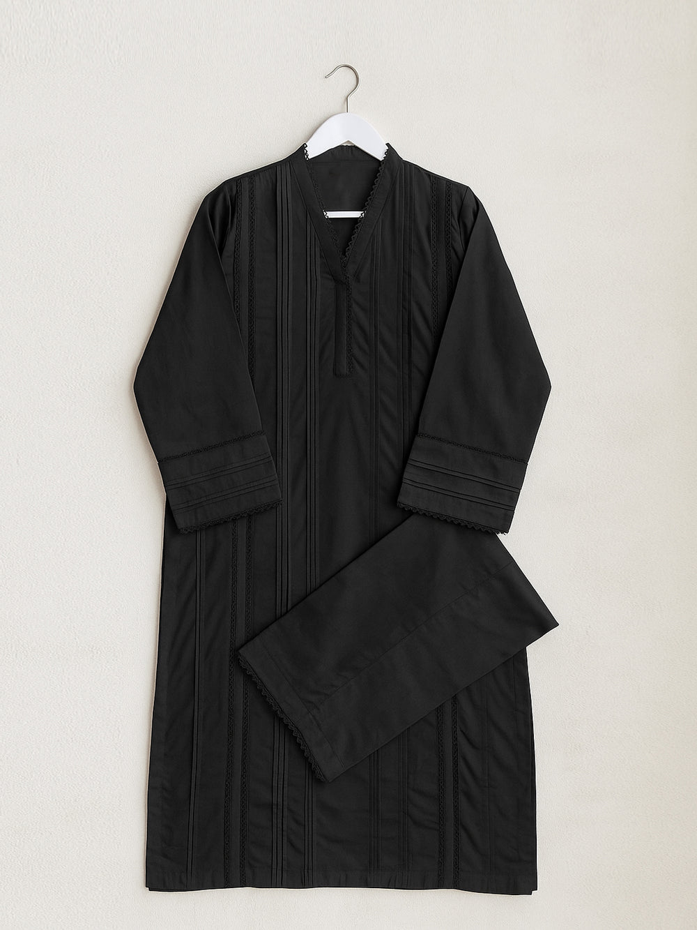 2Pc Dyed Pret Shirt & Trouser Cambric Black - OW2P-2411024-1