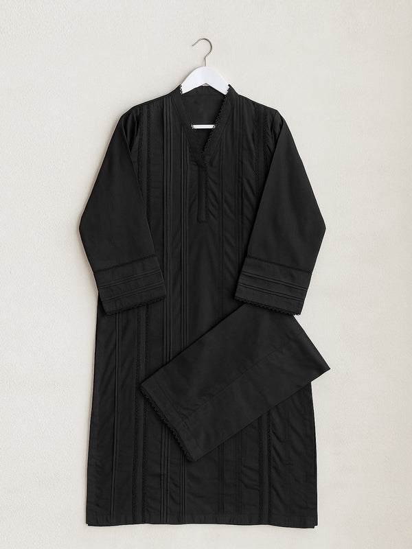 2Pc Dyed Pret Shirt & Trouser Cambric Black - OW2P-2411024-1