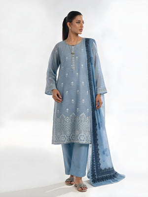 3Pc Embroidered Unstitched Suit Organza Net Light Ferozi - ONFE3P-6439-A