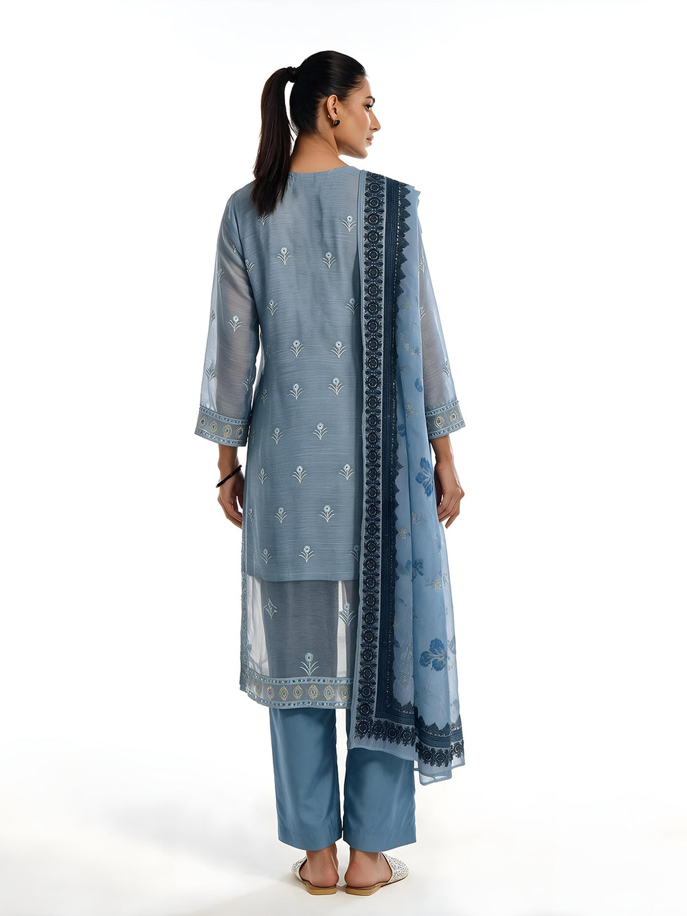 3Pc Embroidered Unstitched Suit Organza Net Light Ferozi - ONFE3P-6439-A