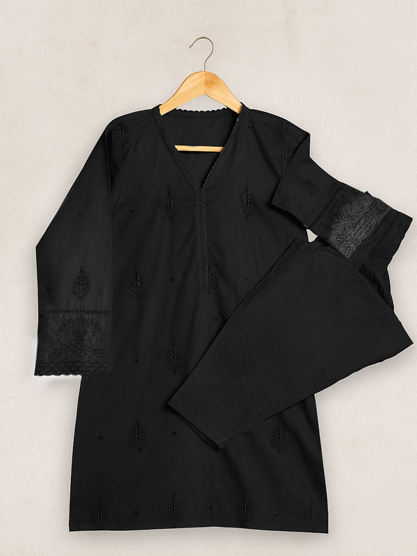 2Pc Embroidered Pret Shirt & Trouser Dyed Cambric Black - OWE2P-2503019