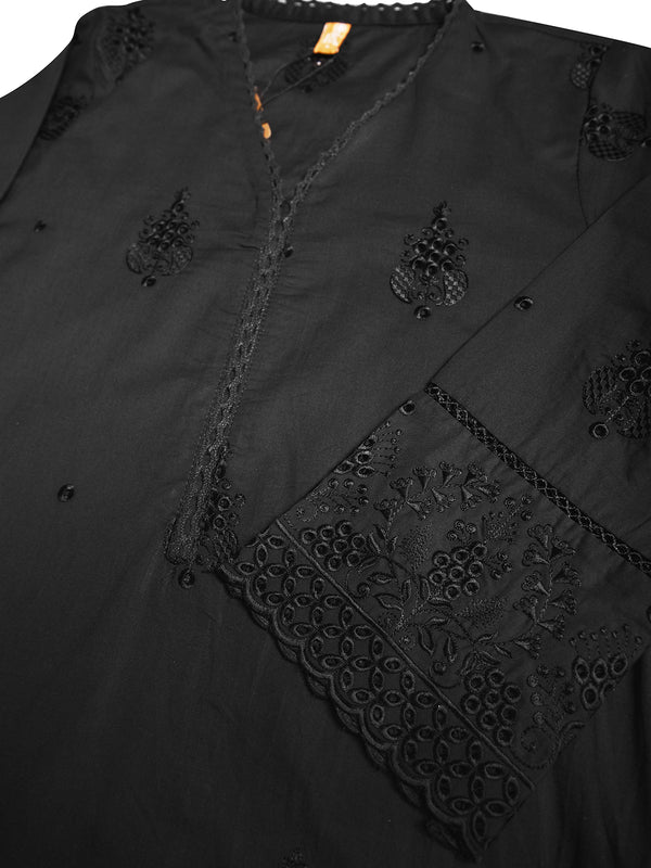 2Pc Embroidered Pret Shirt & Trouser Dyed Cambric Black - OWE2P-2503019