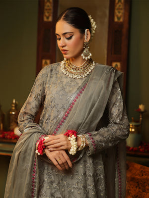 2Pc Embroidered Pret Shirt Trouser Organza Brown - OWE2P-2406014