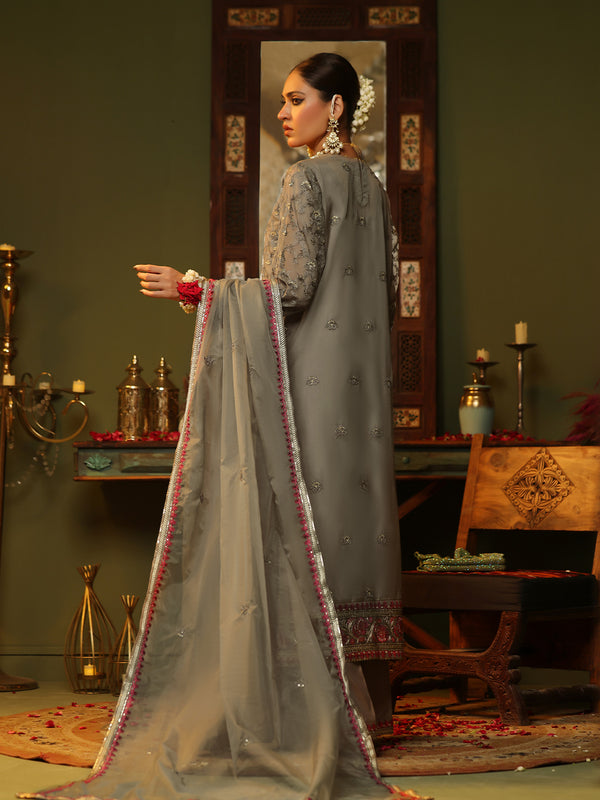 2Pc Embroidered Pret Shirt Trouser Organza Brown - OWE2P-2406014