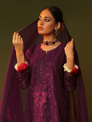 3Pc Embroidered Pret Suit Organza Magenta - OWE3P-2406015