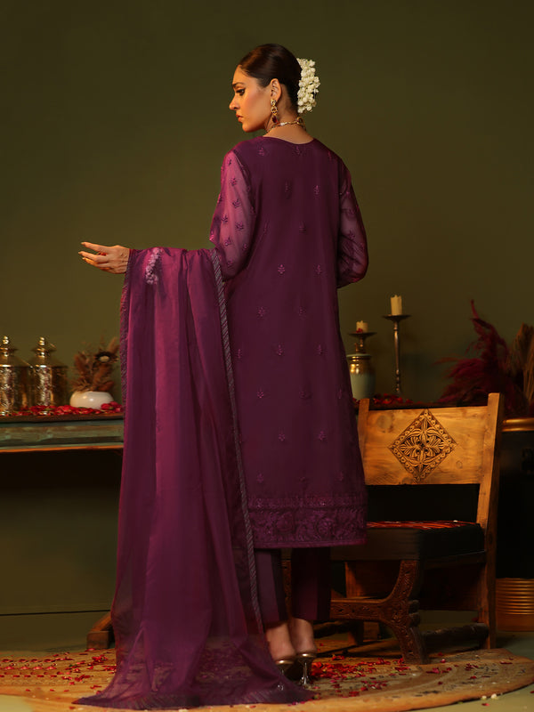 3Pc Embroidered Pret Suit Organza Magenta - OWE3P-2406015