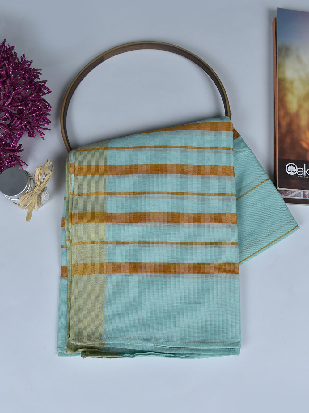 1Pc Printed Pret Dupatta Organza Jacquard Ferozi - OWDT-2504021-2