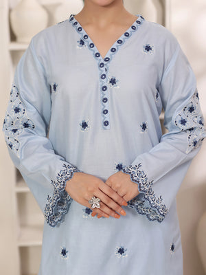 2Pc Solid Embroidered Pret Shirt Shalwar Cotton Sky Blue