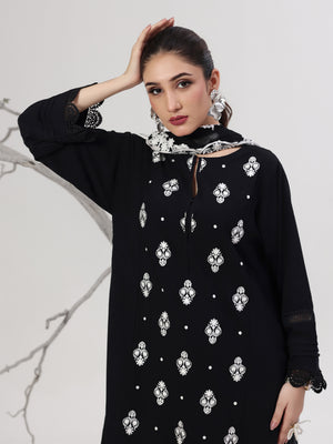 3Pc Embroidered Pret Suit Dyed Boski Black White