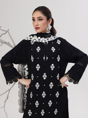 3Pc Embroidered Pret Suit Dyed Boski Black White