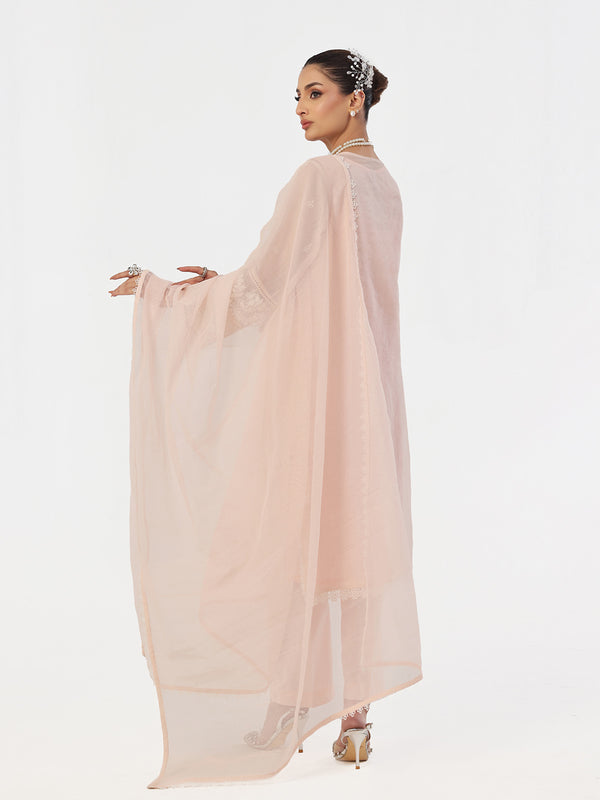 3Pc Embroidered Pret Suit Net Baby pink - OWE3P-2410002