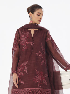 3Pc Embroidered Pret Suit Net Slub Polly Plum - OWE3P-2410014