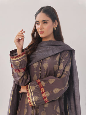 3Pc Printed Suit Pret Cambric Dark Grey - OW3P-2408015