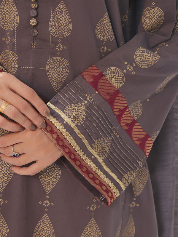 3Pc Printed Suit Pret Cambric Dark Grey - OW3P-2408015