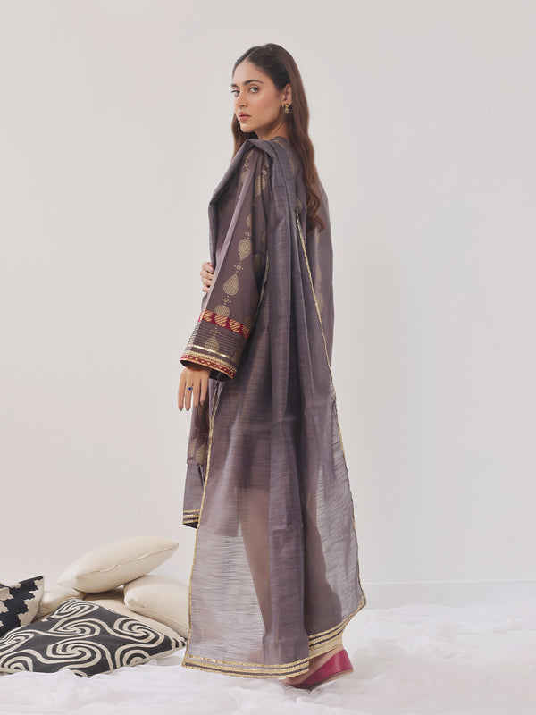 3Pc Printed Suit Pret Cambric Dark Grey - OW3P-2408015