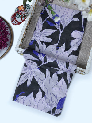 1Pc Printed Pret Dupatta Lawn Black & Purple - OWDT-2411037-1