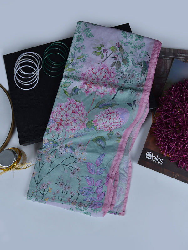 1Pc Printed Pret Dupatta Lawn Aqua Green - OWDT-2504019