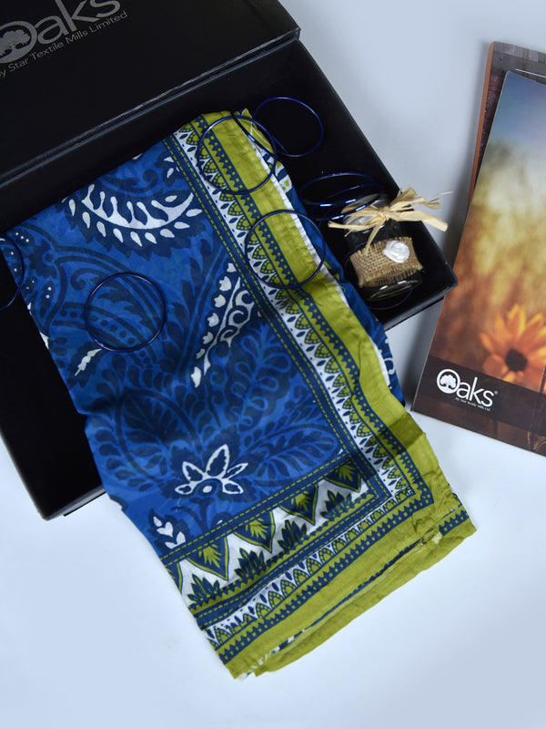 1Pc Printed Pret Dupatta Lawn Green & Blue - OWDT-2504019