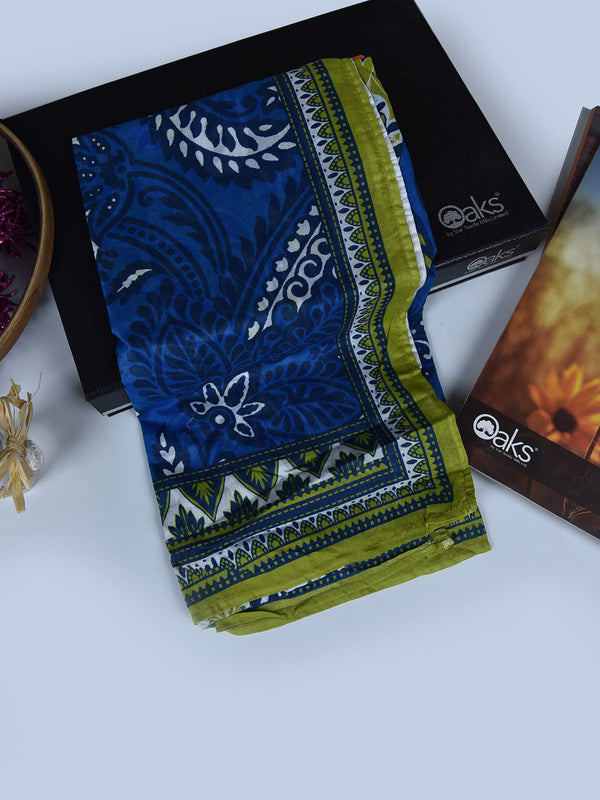 1Pc Printed Pret Dupatta Lawn Green & Blue - OWDT-2504019