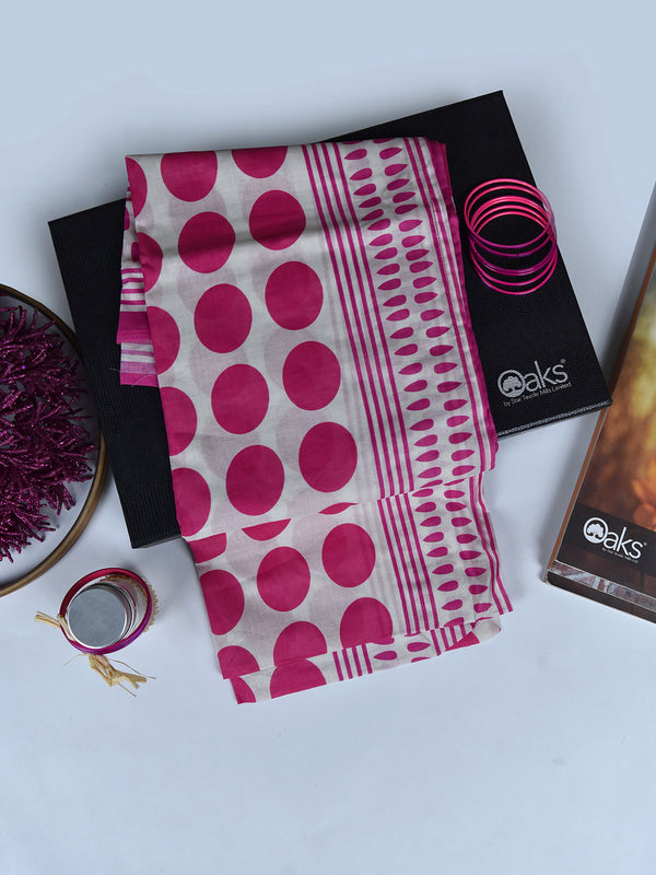 1Pc Printed Pret Dupatta Lawn Off White & Pink - OWDT-2504019