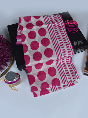 1Pc Printed Pret Dupatta Lawn Off White & Pink - OWDT-2504019