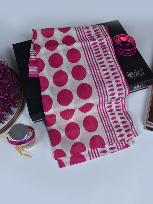 1Pc Printed Pret Dupatta Lawn Off White & Pink - OWDT-2504019