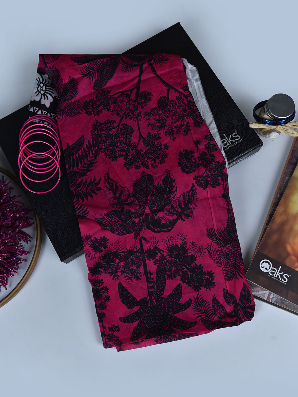 1Pc Printed Pret Dupatta Lawn Pink & Black- OWDT-2504019