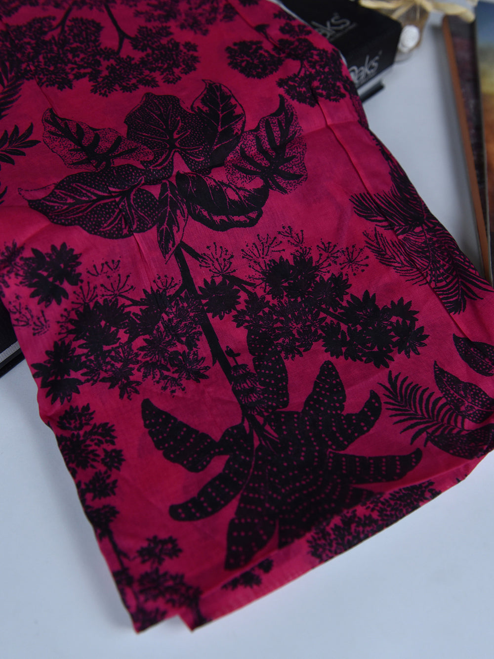 1Pc Printed Pret Dupatta Lawn Pink & Black- OWDT-2504019