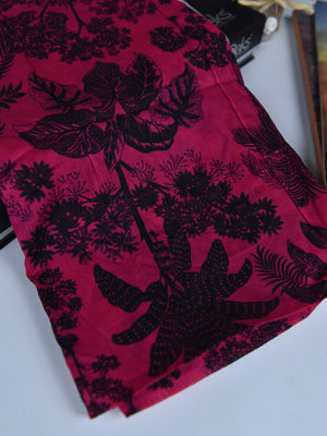 1Pc Printed Pret Dupatta Lawn Pink & Black- OWDT-2504019