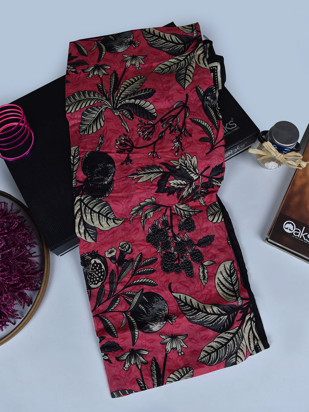 1Pc Printed Pret Dupatta Lawn Pink & Black - OWDT-2504019