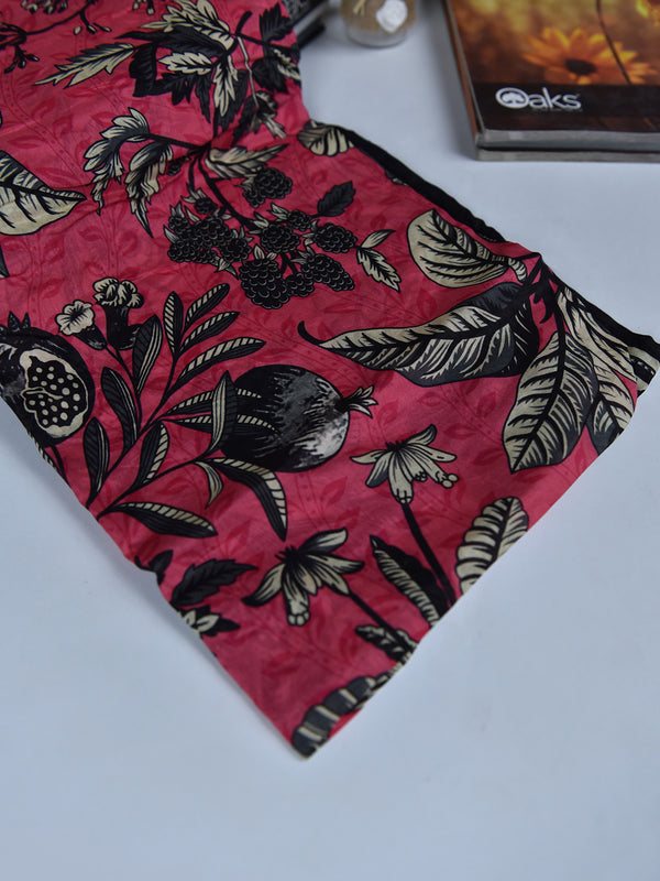 1Pc Printed Pret Dupatta Lawn Pink & Black - OWDT-2504019