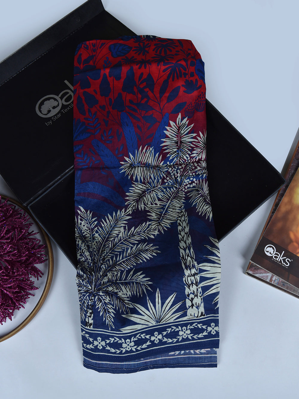 1Pc Printed Pret Dupatta Lawn Red & Blue - OWDT-2504019